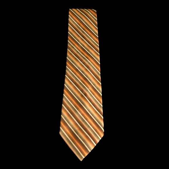 Platinum Designs Silk Tie Brown Gold Tan Diagonal Stripe Pattern Classic Necktie - Picture 1 of 2